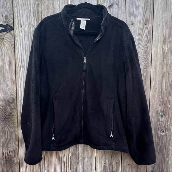 For The Republic Jackets & Blazers - FOR THE REPUBLIC Black Fuzzy Sherpa Fleece Full Zipper Jacket Women’s XL